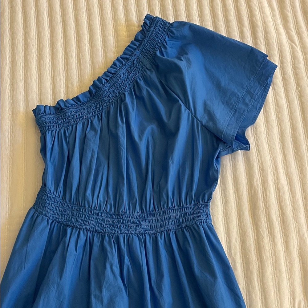 J. Crew Blue one shoulder midi dress